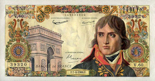 Billet de banque émit en l'honneur du fondateur de la Banque de France, Napoléon Bonaparte